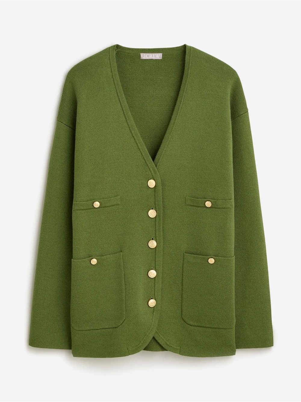 J.Crew Green Gold Buttons Long V-Neck Sweater Blazer Size Large - Picture 2 of 7